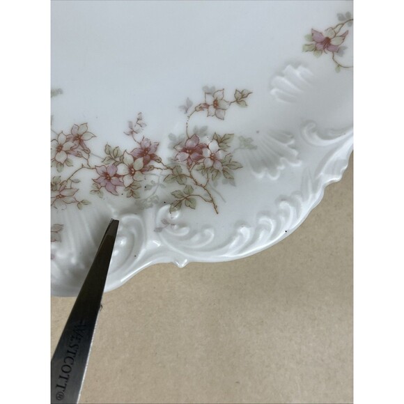 Antique Elite Works Limoges France Pink Green Floral Serving Plate Golden Hdls - Picture 13 of 15